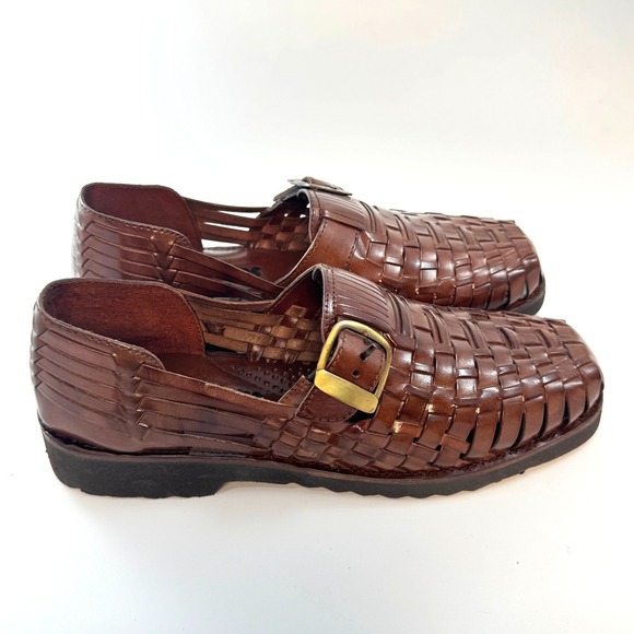 Sunsteps Brown Woven Leather Huarache Sandals Buckle Loafers Mens Size 8 main image 7